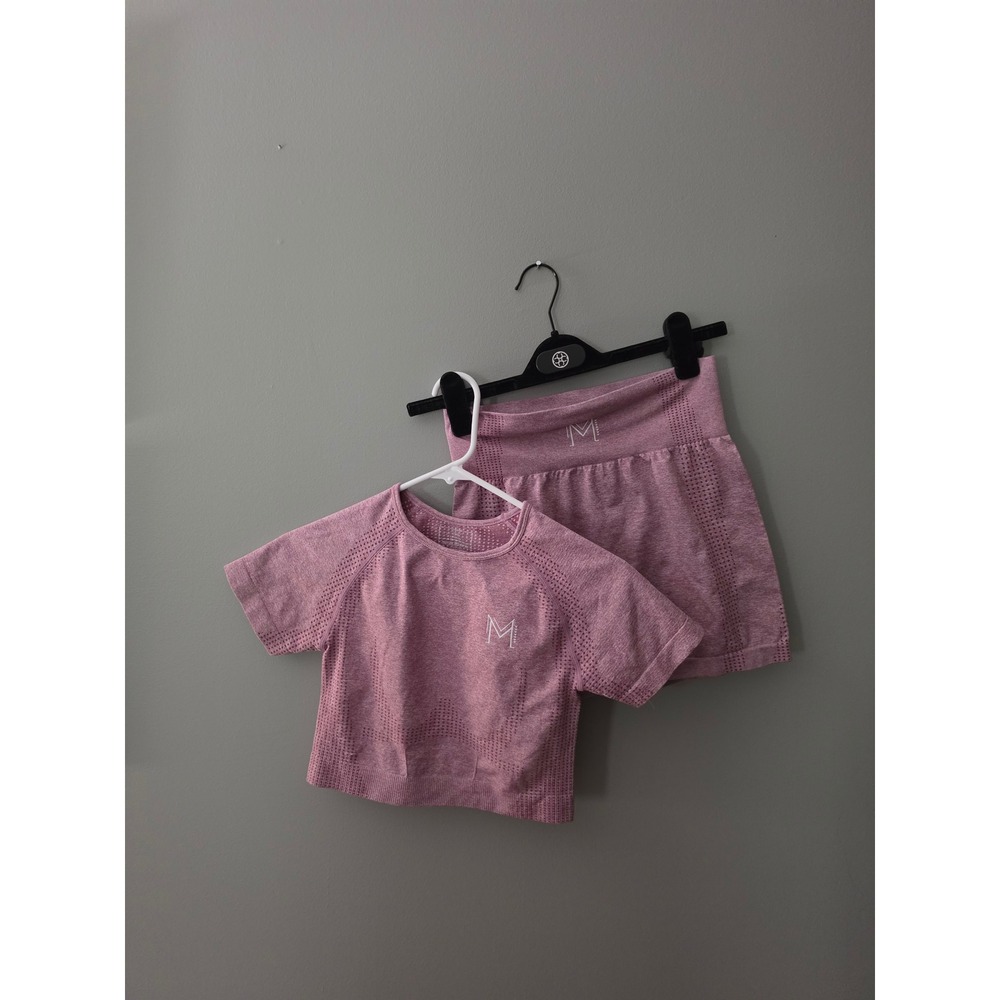 M Activewear Women Mauve Pink Seamless Workout Set Crop Top and Shorts Size S